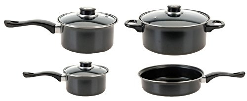 Trendkontor Camping Kochtopf Set 4-teilig Outdoor 3 Kochtöpfe mit Glasdeckel +1 Pfanne