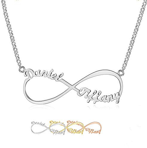 Grand Made Name Necklace Infinity Personality Name Necklace in Sterling Silver 925 2 Name for Ladies Women's Jewelry