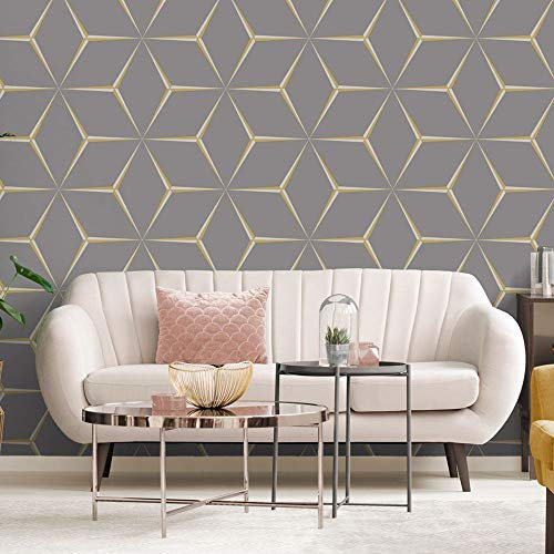 Belgravia 9740 Harper Geometric Wallpaper Yellow/Grey