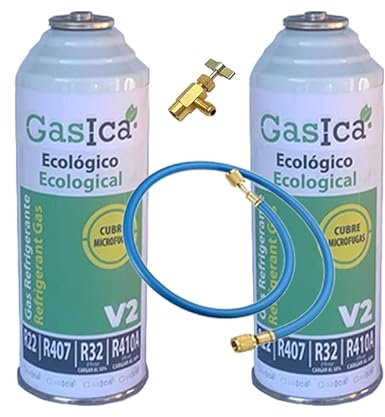 REPORSHOP - 2 bouteilles de gaz écologique Gasica 226Gr + V2 + tuyau Valve de remplacement R22, R32, R407C, R410A Gel organique