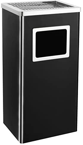 vidaXL Papelera con Cenicero Acero Cubo Basura Contenedor Útil Diseño Elegante Funcional Sofisticado Insertos Extraíbles Robusto Negro Capacidad 45L