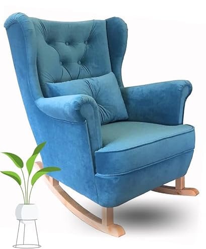 MartHome Schaukelstuhl Wohnzimmer - Relaxsessel, Schwingsessel - Stillstuhl, Schaukelstuhl - Komfortable Sessel für Schwangere Frauen, Velour Schaukelsessel, Relaxstuhl (Türkis)
