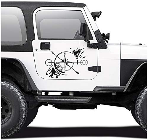 Autoaufkleber Kompass Offroad Windrose Sticker Folie für Auto Motorrad Wohnwagen Wohnmobil Anhänger Aufkleber Selbstklebend Kfz Zubehör KX060 (Schwarz Glanz, Design 3 groß)