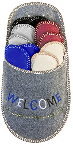 BOOTSY® Pantofole per ospiti - Motivo Benvenuto (5 Paia) • Pantofole in feltro per visitatori • Ciabatte per ospiti unisex • Taglie 35/38, 38/40, 41/43, 44/45 • Con borsa porta scarpe