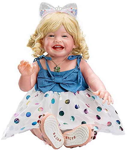 YIHANGG 68CM Reborn Kleinkind Puppe Prinzessin Mädchen Groß Reborn Baby Doll Blondes Lockiges Haar Realistische Neugeborene Puppe Für Kinder