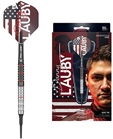 Target Darts Danny Lauby Generation 1 90% Tungsten Dart Set (18G), Weichspitzen Dartpfeile | Player Edition Darts mit Pixel Tips, Profi Dart Set, Elektronisches Weichspitzen Dart Sets