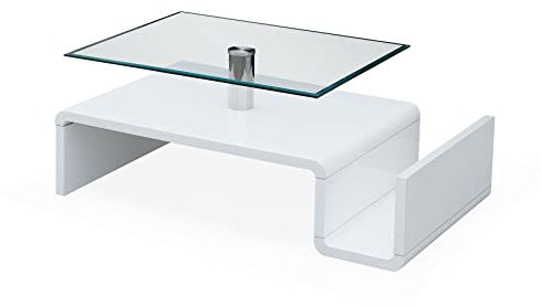 expendio Couchtisch Max Hochglanz weiß 110x44x65 cm mit Glasplatte Wohnzimmertisch Tisch Sofatisch Wohnzimmer