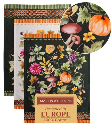 Maison d' Hermine Pumpkin Garden-Dark Green 100% Baumwolle Set von 3 Multi-Purpose Küchenhandtuch | Bar Handtücher | Thanksgiving/Weihnachten (50cm X 70cm)