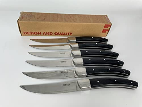 Comas 6er Set Steakmesser Pizzamesser Grillbesteck Steakbesteck Messer Messerset Zermatt Chuleteros HQ poliert Edelstahl Silber Schwarz