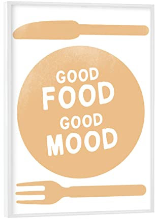 artboxONE Poster mit weißem Rahmen 18x13 cm Typografie Good Food Good Mood I Set orange - Bild Essen
