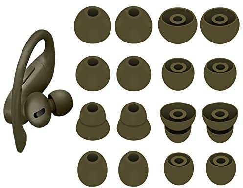 8 Pairs Powerbeats Pro Ear Tips Buds, 4 Size Replacement Soft Flexible Fit in Case Noise Reduce Silicone Rubber Gel Eartips Wing Skin Accessories Compatible with Beats Flex / BeatsX - Moss