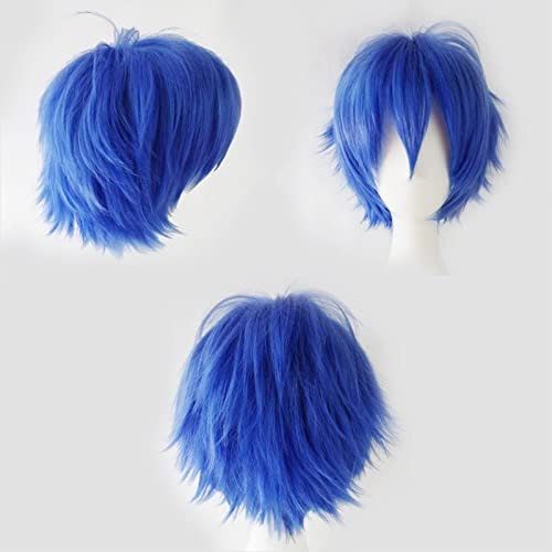 Anime Perücke Dunkelblau Kurze Cosplay Perücken Halloween Damen Herren Synthetische Gerade Fancy Dress Perücke Gewellt Glatt Perücke Karneval Kostüm Party Perücke mit Gratis Mütze für Frauen Männer