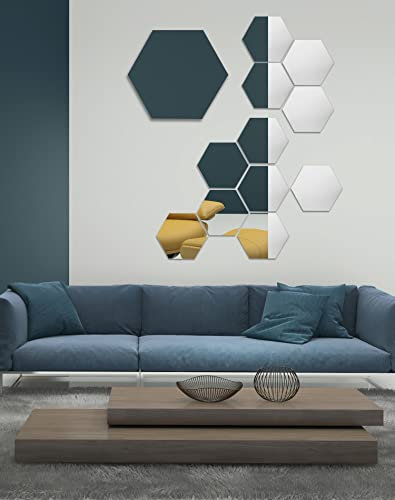 QWORK® 12 Pezzi Specchio Parete Esagonali, Specchi Adesivi di Acrilici per Decorazioni da Parete per Soggiorno, Camera da Letto (200x170mm)