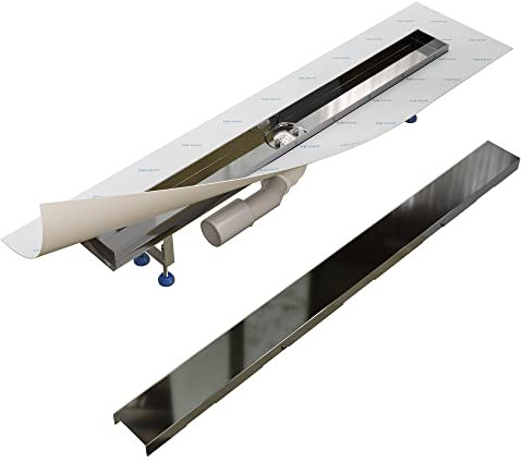 Aquabad PVD beschichtete Edelstahl Duschrinne in Schwarz 70 cm, inkl. Domoplex Siphon und Blende, Abgang waagerecht Mitte
