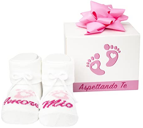 Colorfamily Calzini Babbuccia Neonata Mio Amore in cotone elasticizzato con confezione regalo rosa