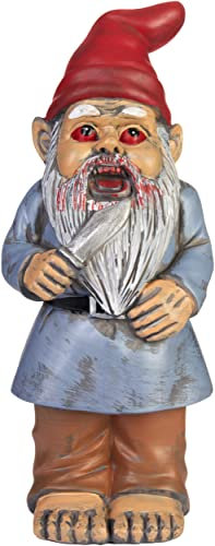 BRUBAKER Gartenzwerg Zombie - Grusel Zwerg mit Messer und Blut - Halloween Gartenfigur Lustig - Dekoration Wetterfest für Garten Campingplatz - Horror Gartendeko für außen - 24 cm groß
