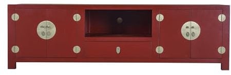 Fine Asianliving Chinesischer TV Lowboard Rot Bambus B190xT56xH56cm Chinesischer TV Schrank China Oriental Asiatique Fernsehschrank TV Regal TV Tisch TV Möbel TV Board