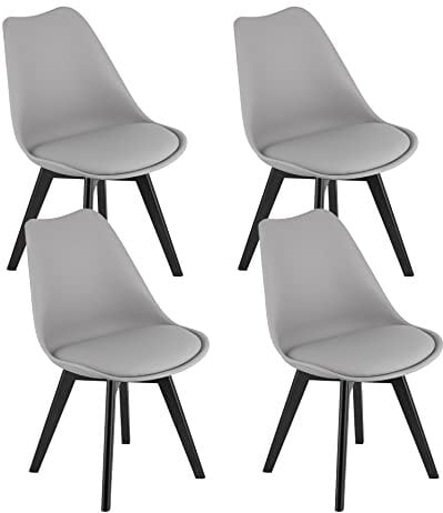 Home Collective 4er Set Esszimmerstuhl Stuhl Wohnzimmerstuhl, in insgesamt 11 Farben, 4X grau mit Vollholzbeinen in schwarz, bequemer & Stabiler Schalenstuhl