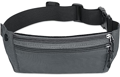 MYCARBON Bauchtasche Gürteltasche Flach RFID 100% Diebschutz | Wasserdicht Hüfttasche Damen Herren für Reisen Sport Joggen Fahrradfahren Laufen, Grau