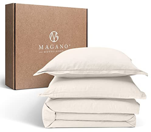 Magano® Premium Bettwäsche 200x220 Beige | Weich & Bügelfrei | Hypoallergen & Atmungsaktiv | Deckenbezug 200x220 cm + 2X Kissenbezug 80x80 cm