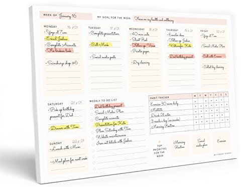 A4 Planner Pad: Undated Weekly Planner for Scheduling, Tear Away To Do List Notepad, Weekly Productivity Planner with Habit Tracker, Desk Accessories for Office Desk, A4 Paper - Blush Pink