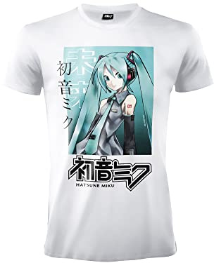 Difuzed T-Shirt Hatsune Miku. Maglia Anime Waifu. Ufficiale. Maglia Bianca. Unisex. Adulto Ragazzo.
