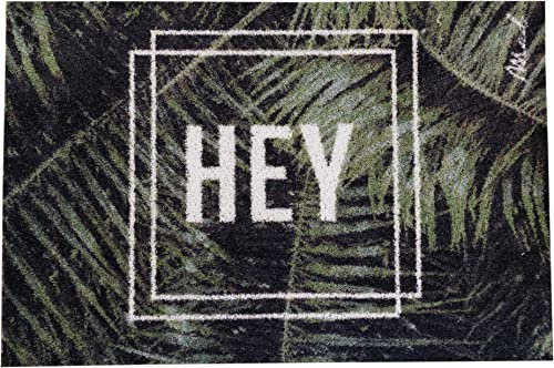 Mad about Mats Fußmatte Josh, Türvorleger, Sauberlaufmatte, Outdoor und Indoor, Pflanzen, Palmen, Monstera, Mit Spruch Hey, Grün, rutschfest, waschbar, 50 x 75 cm