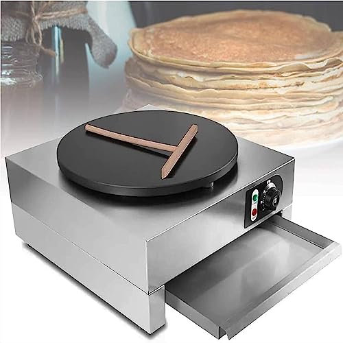 GBHJJ Crepiera Elettrica Commerciale, 15,7 Macchina per Cottura del Pancake Padella per Crepe Elettrica Antiaderente Piastra Singola Temperatura Regolabile 50-300 ℃ con Spalmatore di Pastella,220V