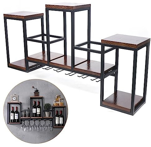 Étagère à bouteilles de vin de style européen Porte-bouteilles mural en bois Porte-bouteilles mural multifonction en métal Étagère de rangement pour bouteilles de vin Capacité de poids 30 kg