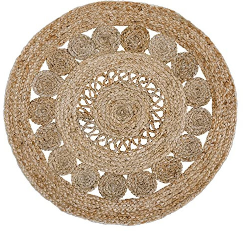 -LUXOR- living Teppich Balo - Jute Teppich rund für Wohnzimmer und Schlafzimmer - Boho Teppich rund aus Jute und Baumwolle – Naturteppich in beige 60 cm rund
