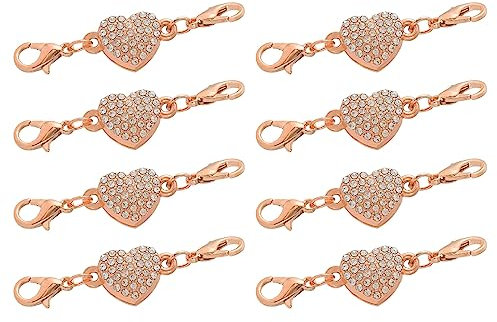 sourcing map 8Pcs Magnetic Jewelry Clasps, Heart Rhinestone Magnetic Clasps Locking Closures with Lobster Clasps for Bracelet Necklace (Rose Gold)
