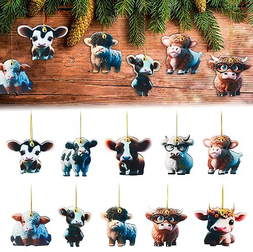 Cartoon Kuh dekorative hängende Ornament, 10 Stück Kuh-hängende Ornamente, Cartoon Kuh Auto Anhänger, Kuh Dekoratives Hängeornament für Weihnachtsbaum Halloween-Ornament