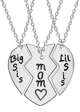 AaaozKjie Kette Damen Tochter Halskette Set Big Sis Lil Sis Mama Schmuck Geschenk Herz Halskette Schmuck Geschenk Festival Zubehör (Silver, One Size)