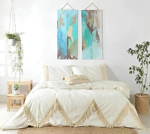 INDACORIFY 3-teiliger Boho-Quasten-Bettbezug mit Fransen, gewaschener Bettbezug, Queen-Size-Bett, Doppelbett, Twin, individuelle Größe, Fransen-Bettbezug, Boho-Bettwäsche (Over Size 108X108 Inches)
