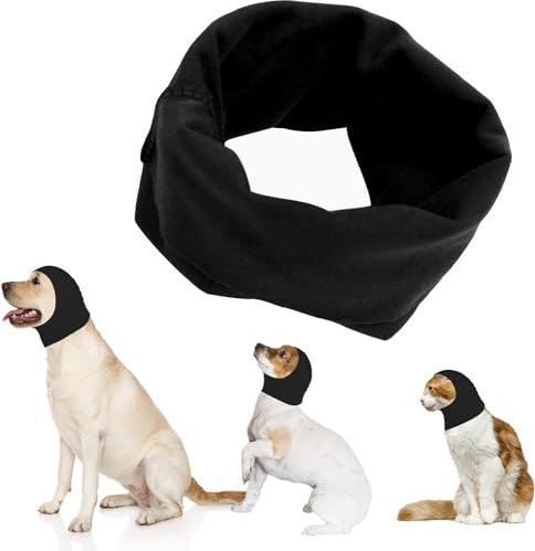 Hund Ohrenschützer Gehörschutz Hund Katzen Hoodie Weich Baumwolle Ohrenwärmer Haustier Snood Beruhigende Ohrabdeckungen Lärmschutz für Haustier Pflege Baden Entspannung (Schwarz)