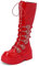 Stivali Alti al Ginocchio Lacci Plateau Gotico Donna,Stivali Combattimento Punk Tacco Alto e Fibbia in Pelle Verniciata alla Moda,Stivali Lunghi Cavaliere Sexy Cerniera,Rosso,41 EU