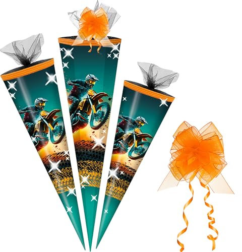 alles-meine.de GmbH Schultüte - BMX Motocross - Motorrad - 50-85 cm - Größe wählbar - inkl. Tüll Schleife - Zuckertüte - Tüll Abschluß - eckig/rund - klein & groß - Geschenkt..