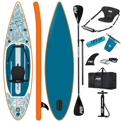 Campsup SUP Aqua Marina Pure AIR 11'0 Floater Aufblasbares Stand Up Paddle Board | 335x82x15 cm | Surfboard für Einsteiger & Fortgeschrittene mit zubehör | Tragkraft bis 145 Kg
