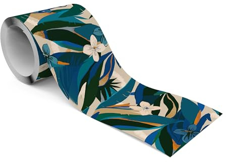 Muralo Bordüre Selbstklebend Tropische Blumen, Wandbordüre - 10x300 cm | Tapetenbordüre, Modernes Design, UV-beständig, halbmatt, glatt und abriebfest - ideal für Wohnzimmer und Schlafzimmer