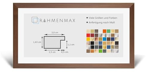 RahmenMax Morena Bilderrahmen Posterrahmen 30,5x91,5 cm Nussbaum Dunkel Dekor 91,5x30,5 cm mit weisser Rückwand und Antireflex Acrylglas