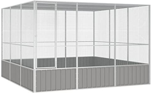 Keyroto Vogelkäfig Groß Alu Papageienkäfig Vogelvoliere XXL Vogelvoliere Abschließbare Aluminium-Grau-302.5 x 324.5 x 211.5 cm