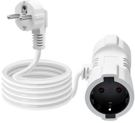 HuaLiSiJi Rallonge avec 2 Prises Schuko Rallonge Schuko Double 16A 250V H05VV-F 3x1.0mm² Rallonge électrique Double Prise Coudée à 90° pour la Maison ou Le Bureau (Blanc, 1.5m)