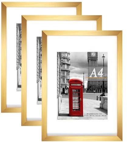 Scholar Tree Gold Picture Frame A4 with Mount,Set of 3,A4 Frame,A4 Picture Frame,Freestanding and Wall Mountable