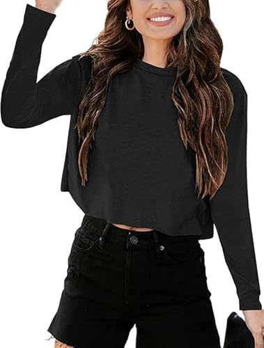 Imily Bela Langarmshirt Damen Cropped T Shirts Casual Loose Rundhals Crop Tops Oberteile Basic Tees Shirts.