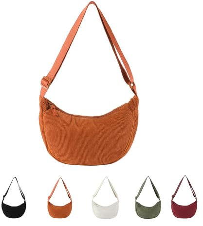 Hernin Crossbody Moon Bag Damen Cord Halbmond Schultertasche Damen Crossbody Cord Tasche Moon Bags Large Halbmond Tasche mit Verstellbarer Schultergurt (Orange)