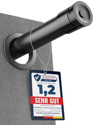 MEISENBERG Gardinenstange ohne Bohren 110-200cm - Klemmstange für Gardinen - Teleskopstange Vorhang - Schwarz - Spannstange Ausziehbar - 1Stück