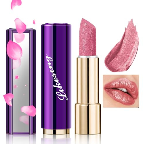 Likesing 1 Stück Glitzer Lippenstift Set Lipgloss 24 Stunden Halt Lipstick Lip Gloss Long Lasting Lippenstift Pink Roter Lip Balm Lipgloss Permanent Make up Damen Frauen Geburtstage Geschenk