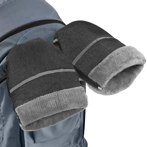 Bighan Handmuffs, Stroller Pram Hand Muff Waterproof Hand Gloves with Extra Thick Fleece for Pram, Buggy, Bike and Trailer - Grey