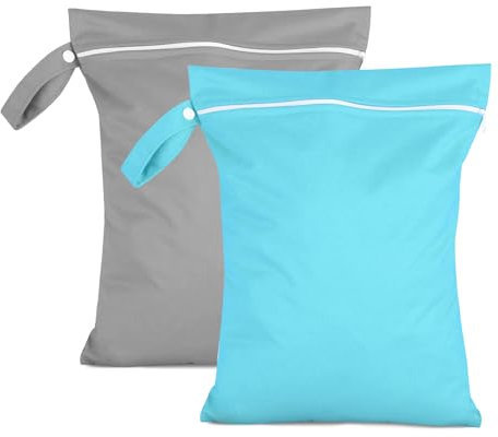 Moorle 2 Stück Nassbeutel 40 x 30 cm, Wasserdichter Wäschesack Grau & Blau, Wiederverwendbarer Reise Nasssack mit Reißverschluss, Klein Nasstasche Schwimmen für Badeanzüge, Strandtücher, Windeln