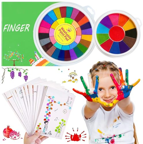 SPHERETRON Fingermalfarben für Kinder, Fingermalfarben 48 Farben | Finger Farben Kit, Abwaschbares Fingermalset, DIY Malset, Finger Stempelkissen, Fingerfarben für Jungen und Mädchen